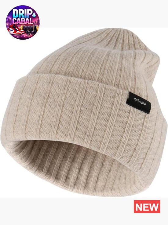 100% Wool Beanie for Men Women Warm Winter Hat Unisex 